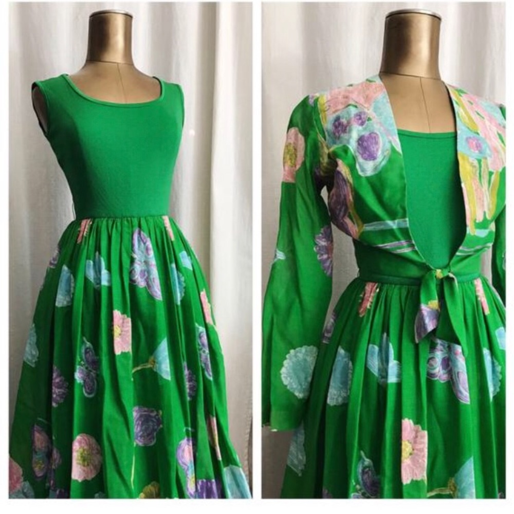 COPY - Vintage Green Floral Maxi Dress
